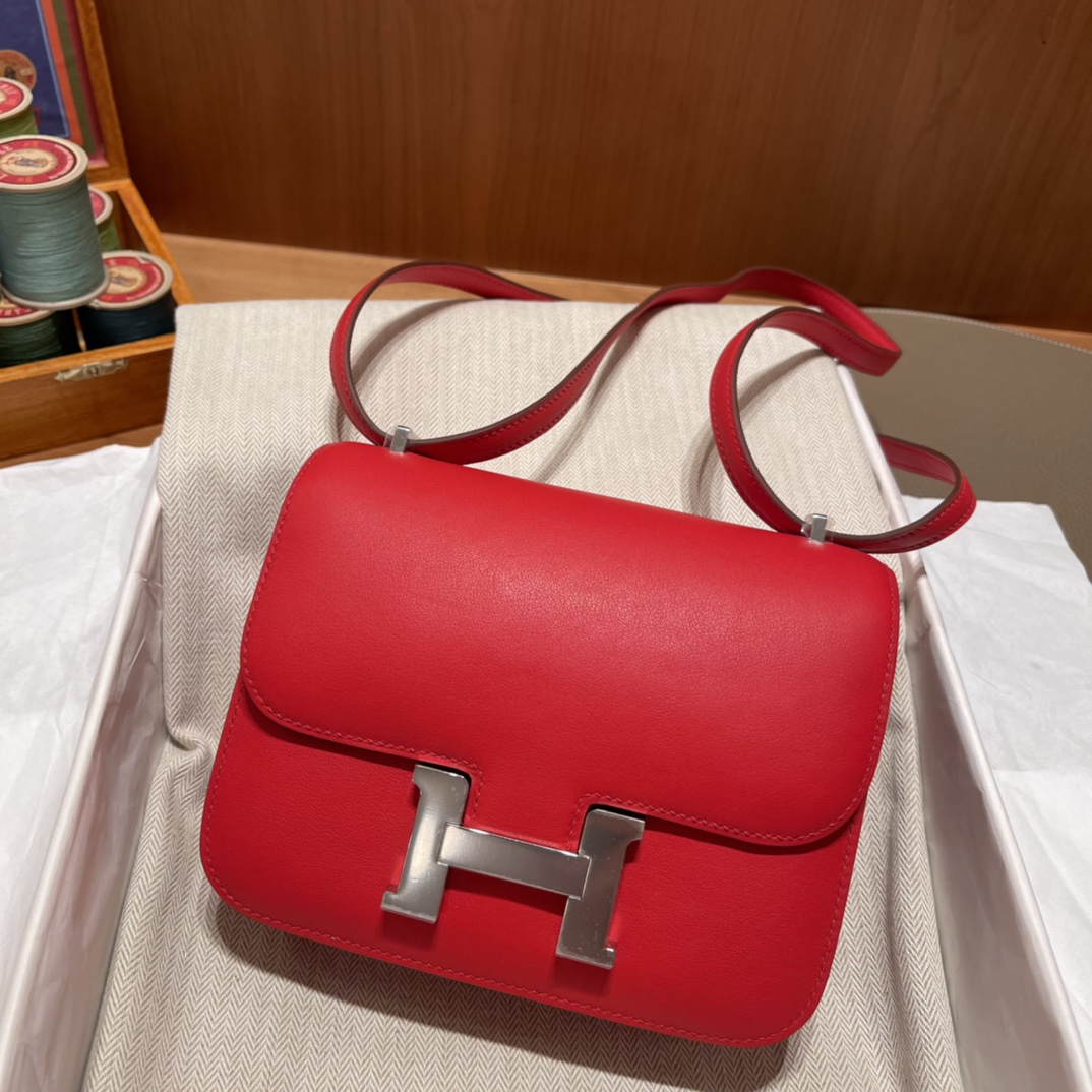 에르메스 콘스탄스18 레드 골드브라운 은장 스위프트